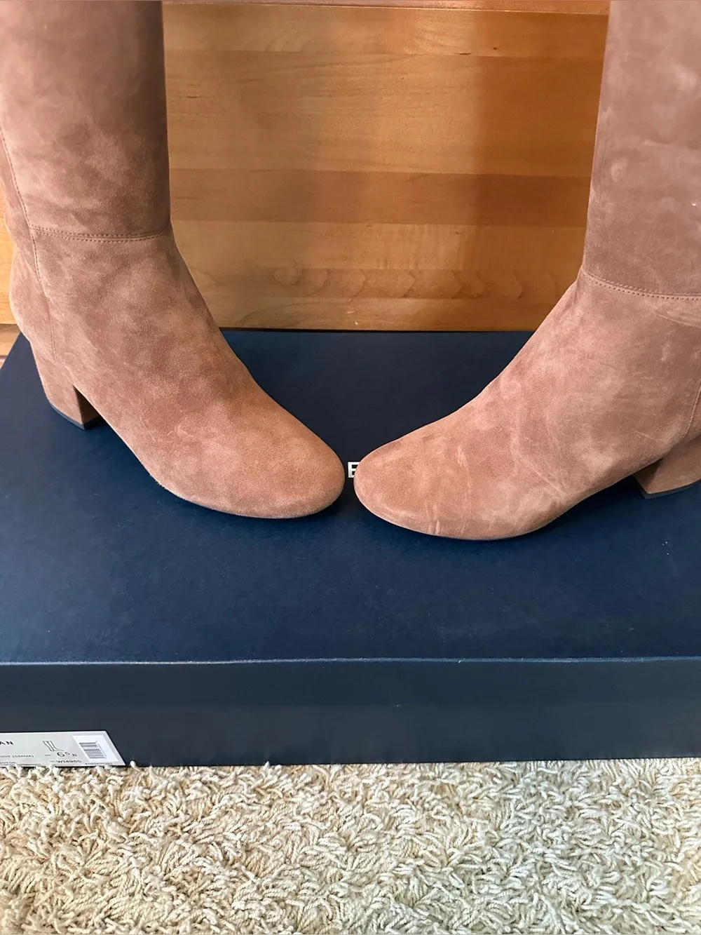 NIB COLE HAAN TAN SUEDE BLOCK HEEL BOOTS